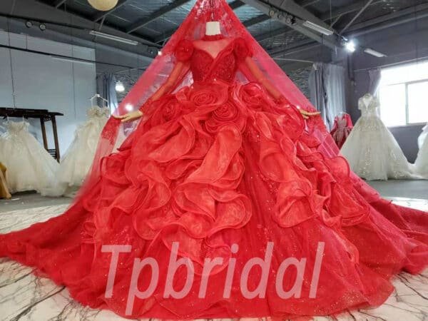 red long sleeve wedding dress 1020-004