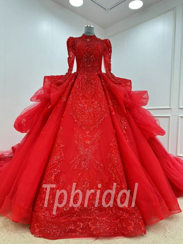 red lace ball gown 1149-006