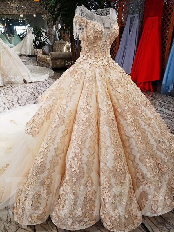 Bridal Dress Champagne Ball Gown Off The Shoulder Prom Gown • tpbridal