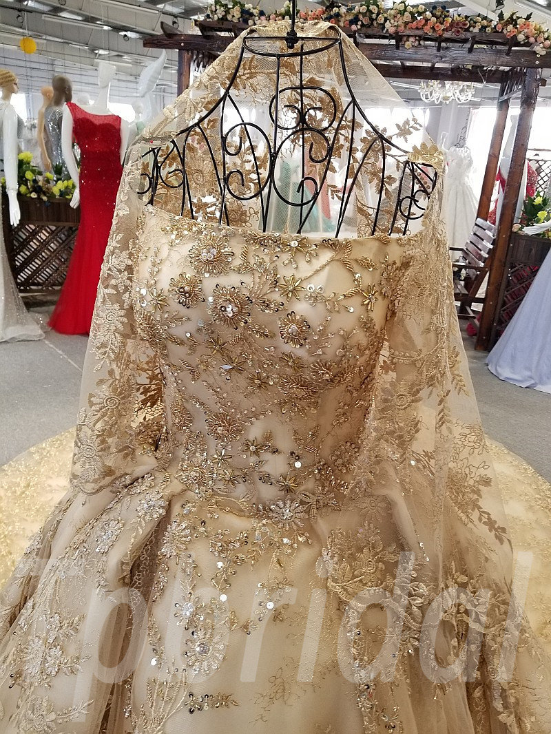 Gold Wedding Dress Brilliant Crystal Paillette Luxury Bridal Gown ...