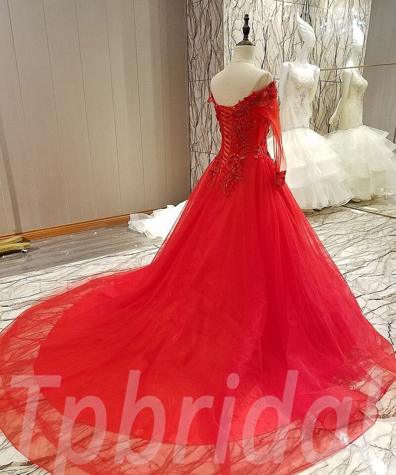 long sleeve red wedding dress-tp0060-06