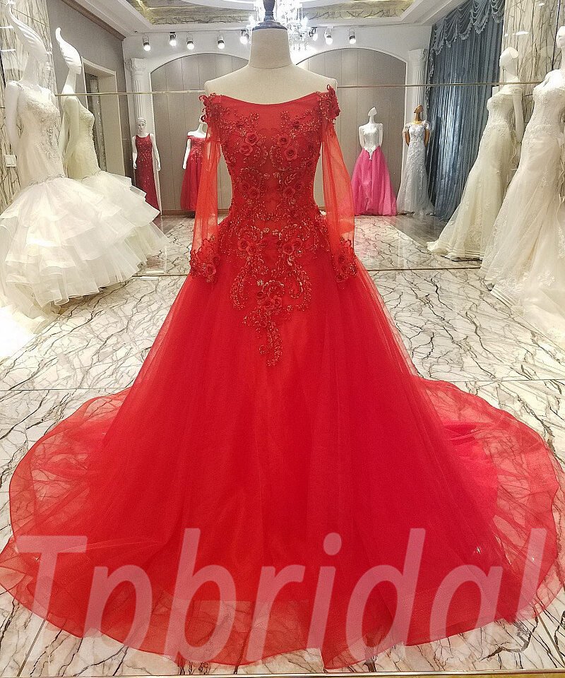 long sleeve red wedding dress-tp0060-07