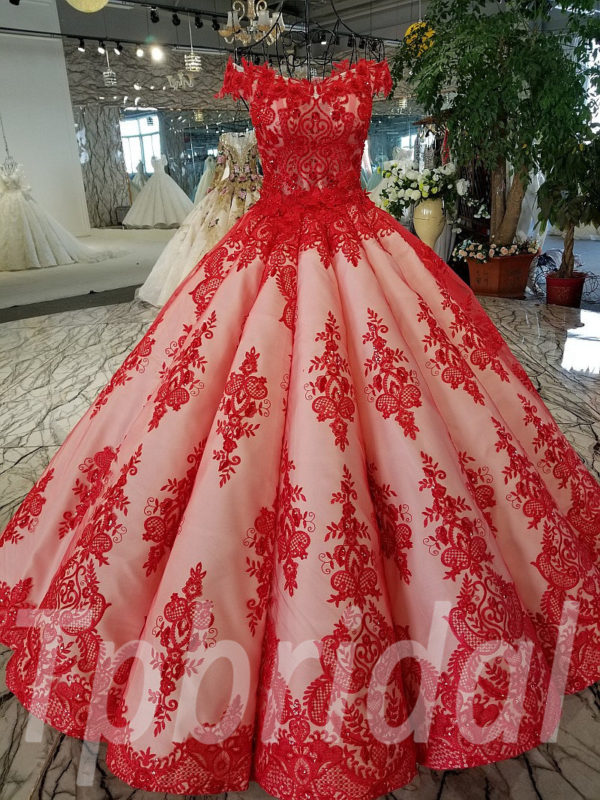 Long Sleeves Sheath Lace Prom Dress Red Wedding Dress with Chapel Train  ARD2661