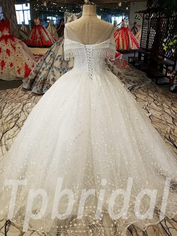 Ball Gown Wedding Dress With Bling Off Shoulder Ivory Bridal Dress