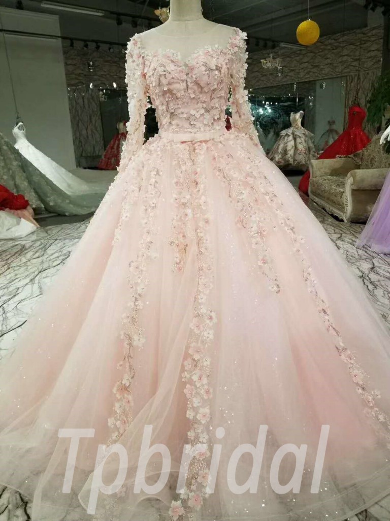 Red Princess Ball Gown Prom Dress Long Sleeve Quinceanera Dress