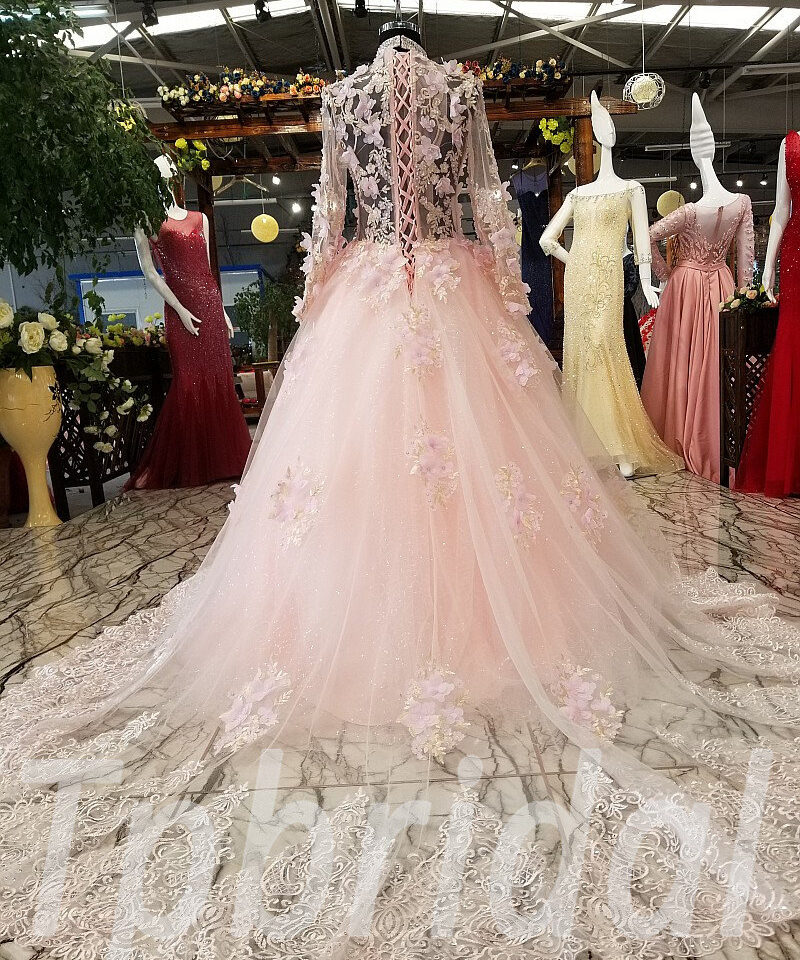 pink prom dress train 168-08