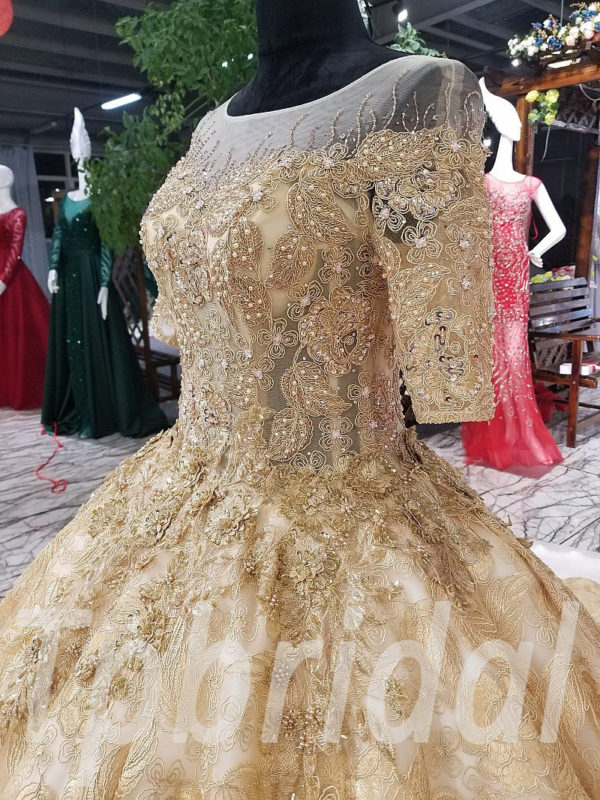 Gold Wedding Dress Plus Size Custom Made Prom Formal Dress