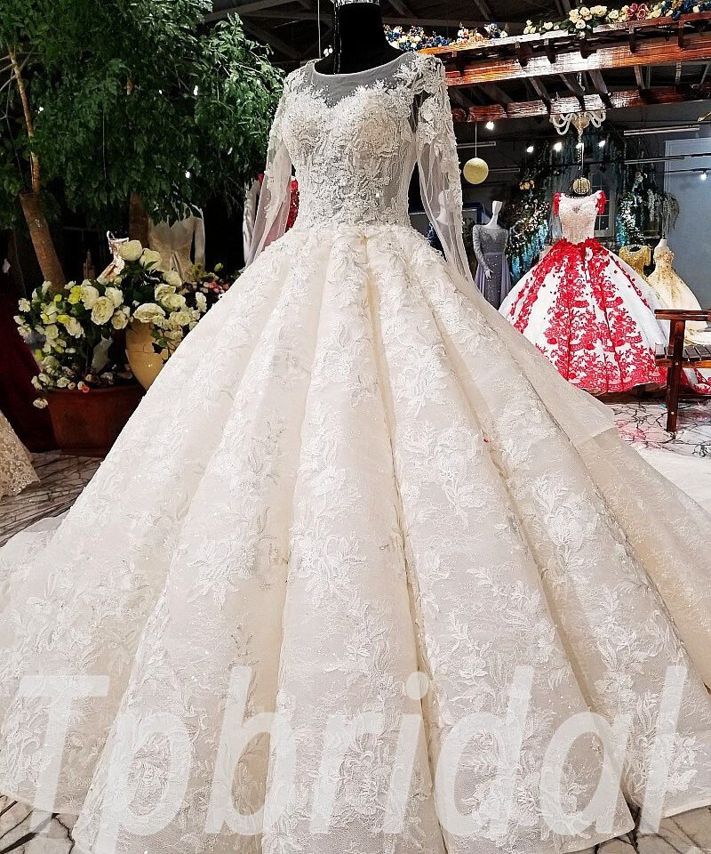ball gown wedding dress long train 0250-07