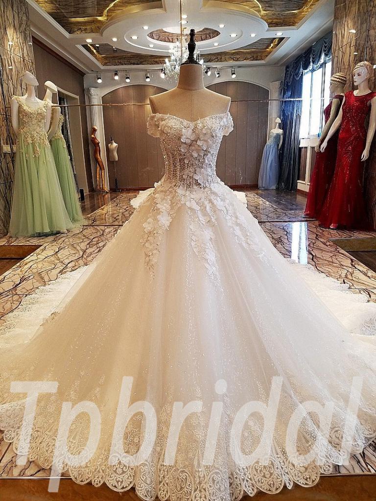 High Neck Ball Gown Wedding Dress Long Sleeve With Train