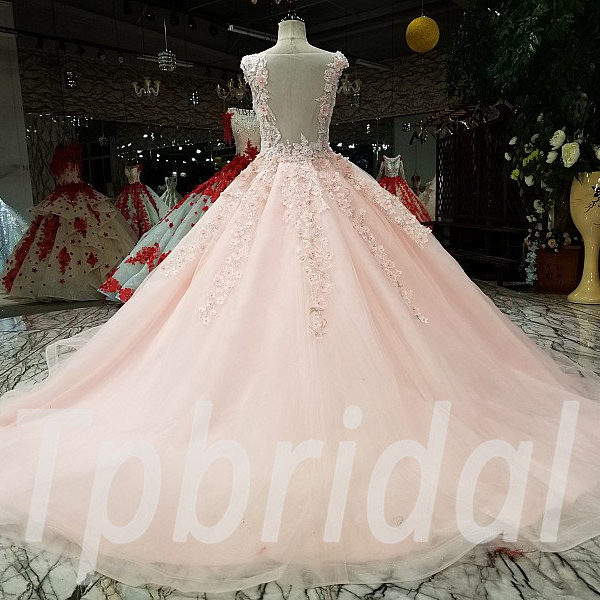 Baby Pink Wedding Dress Off The Shoulder Prom Dress Train