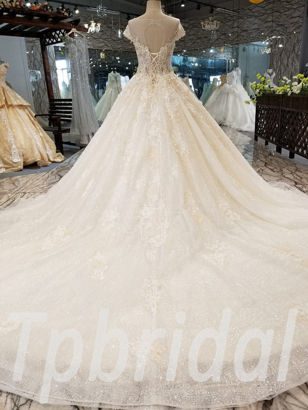 Ball Gown Wedding Dress With Train Champagne White Bridal