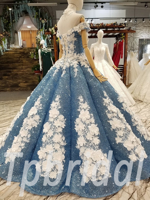 Blue Prom Dress Custom Made Wedding Dress Plus Size