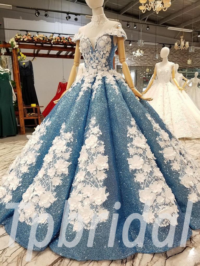 Blue Prom Dress Custom Made Wedding Dress Plus Size