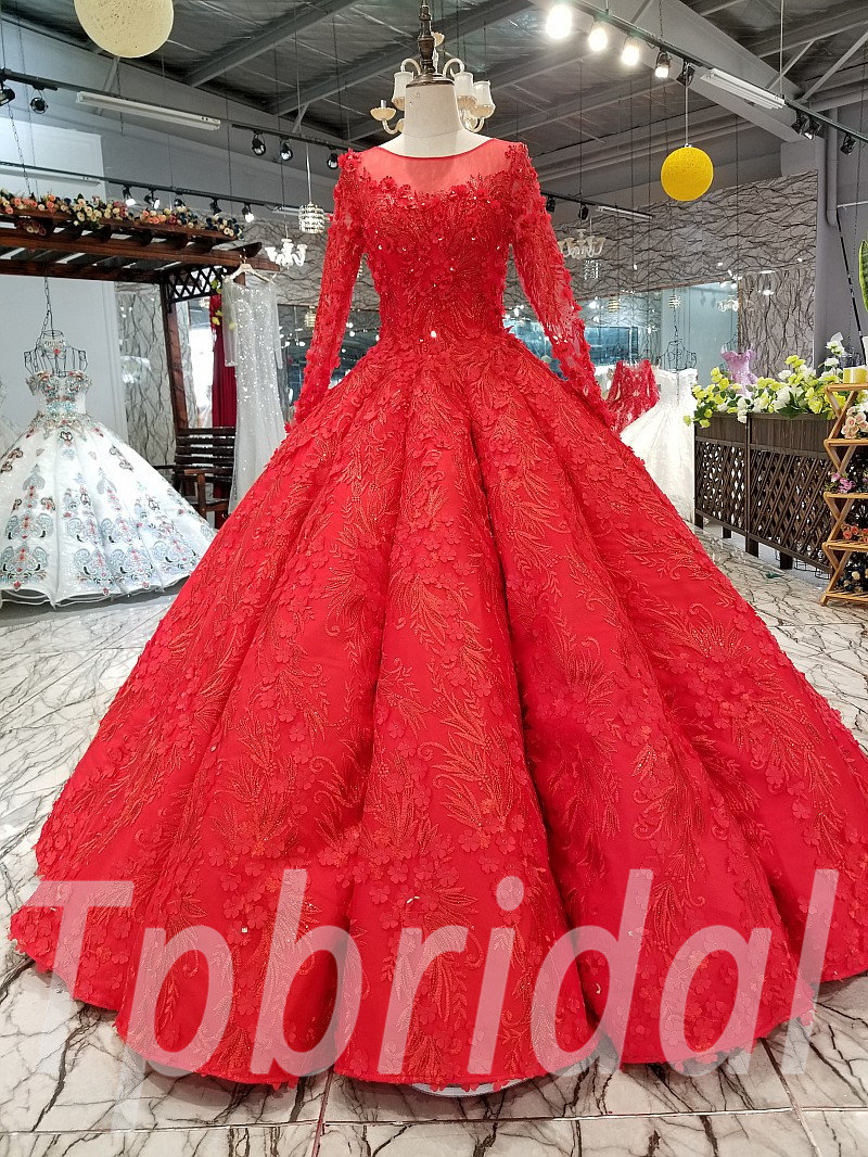 red long sleeve ball gown