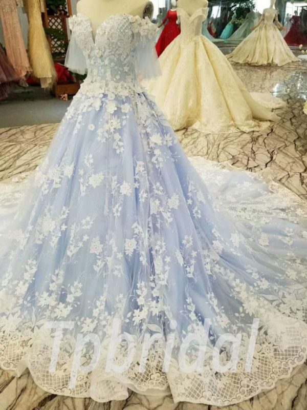 Blue Lace Prom Dress Haute Couture Quinceanera Dress