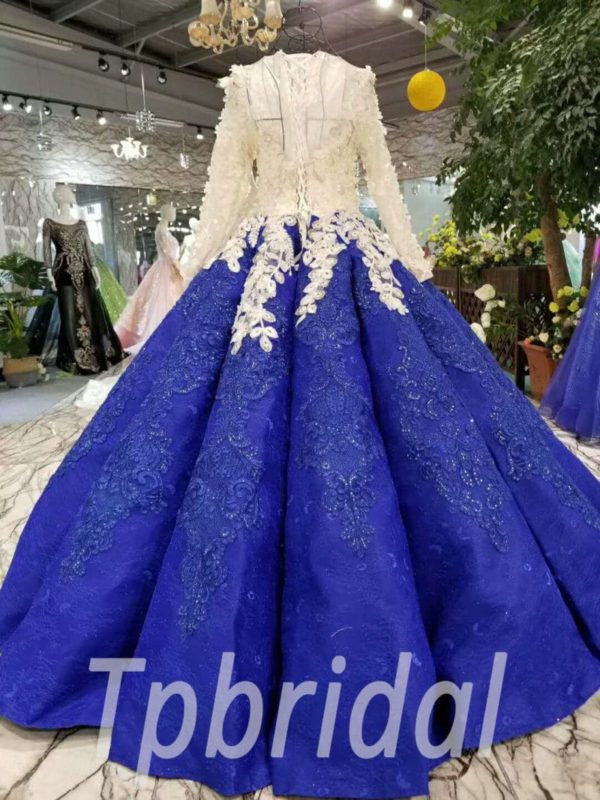 Blue Prom Dress Long Sleeve Ball Gown Quinceanera Dress