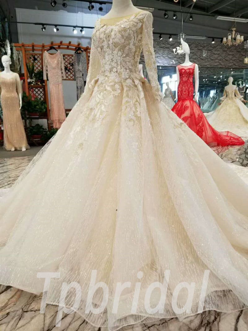 Haute Couture Dress For Bridal A Line Long Sleeve Train