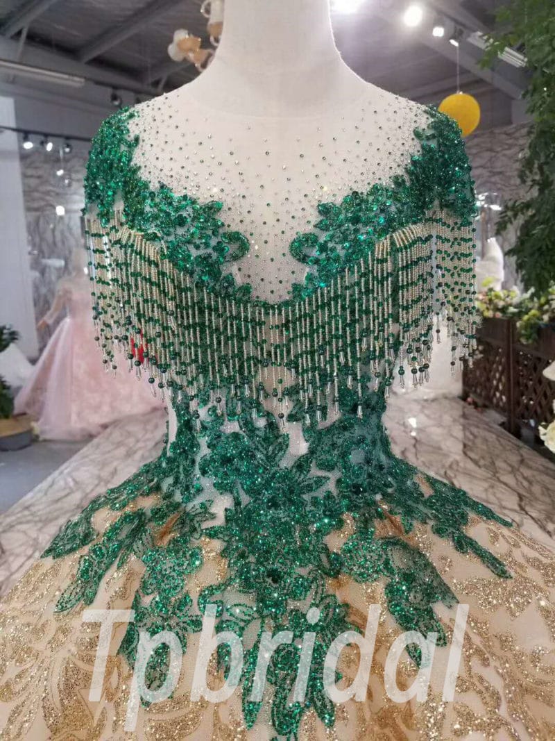 Haute Couture Green Prom Dress Ball Gown Quinceanera Dress