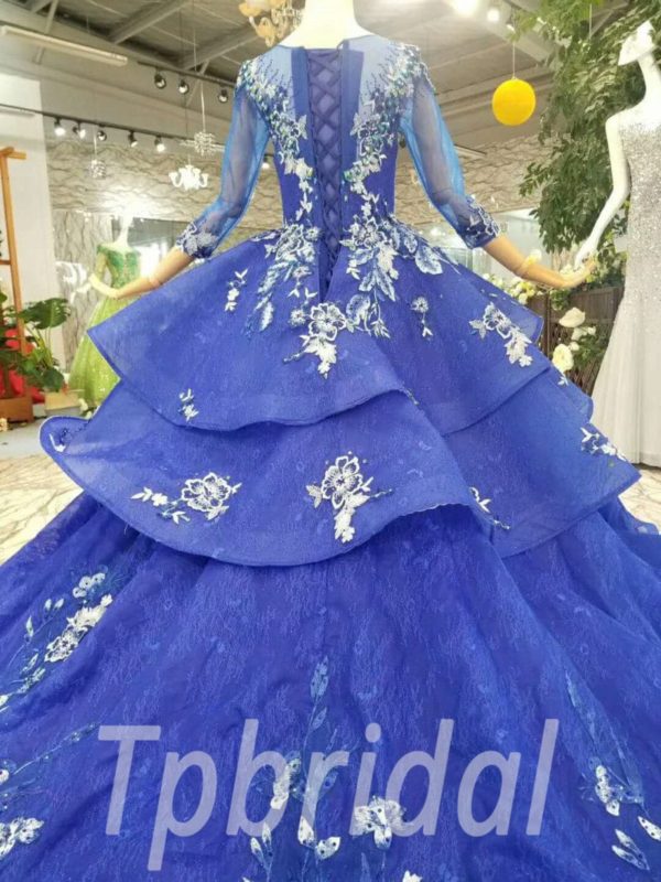 Royal Blue Prom Dress Haute Couture Long Sleeve Wedding Dress