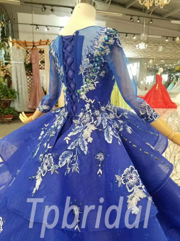 Royal Blue Prom Dress Haute Couture Long Sleeve Wedding Dress