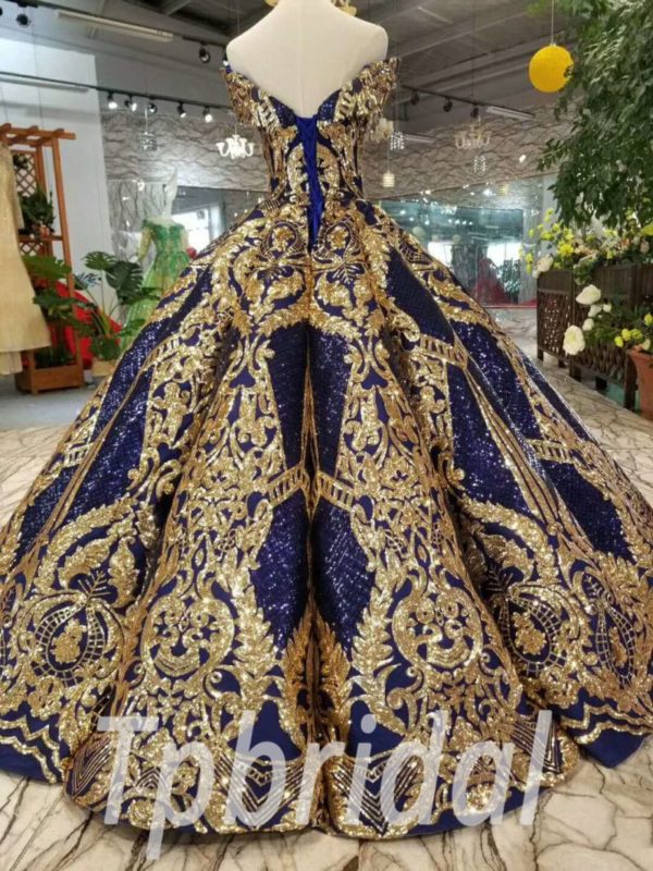 Blue And Gold Prom Dress Ball Gown Quinceanera Dress Sale