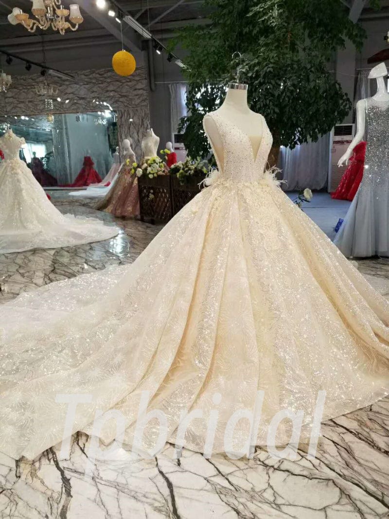 Champagne Wedding Dress With Bling Ball Gown 2018