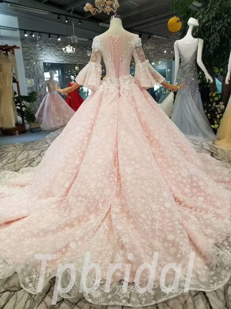 Quinceanera Dress Pink V Neck Ball Gown 3/4 Sleeve Sale Under 500