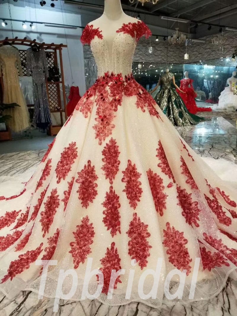 red and white formal dress