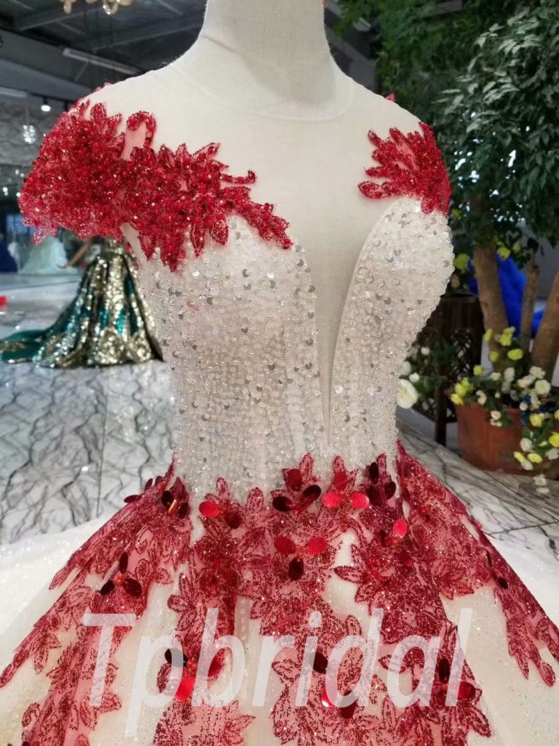 red and white prom dress