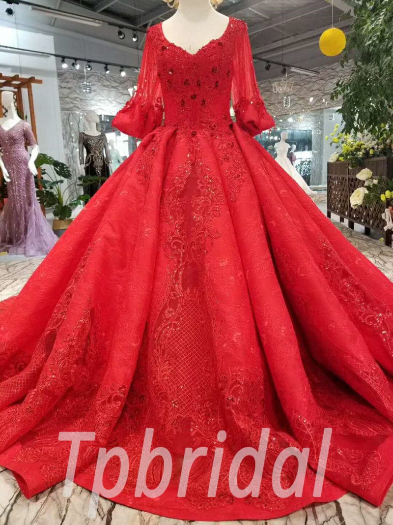 Burgundy Cinderella Ball Gown Wine Red Wedding Dresses with Slit 22210 –  Viniodress