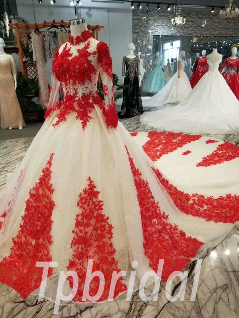 Wedding dress hotsell with red flowers