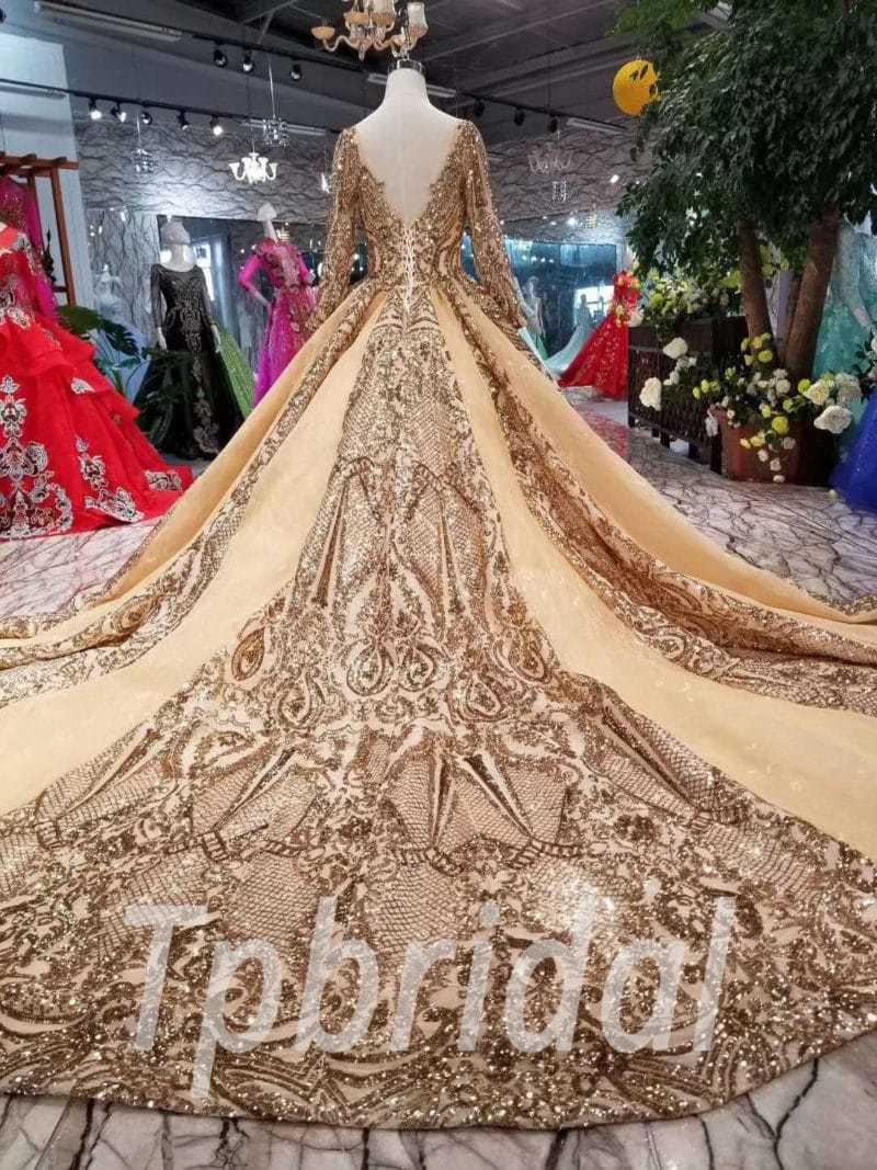 Buy Long Sleeve Gold Wedding Dress OFF 63 