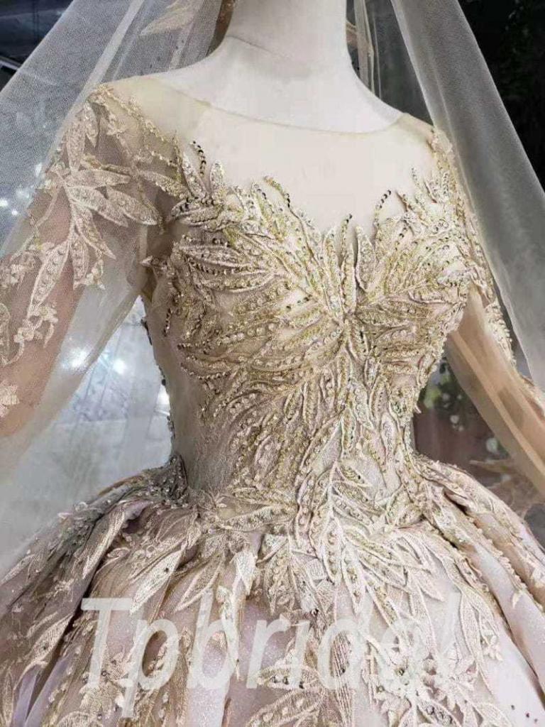 Champagne Gold Wedding Dress With Veil 2019 For Sale