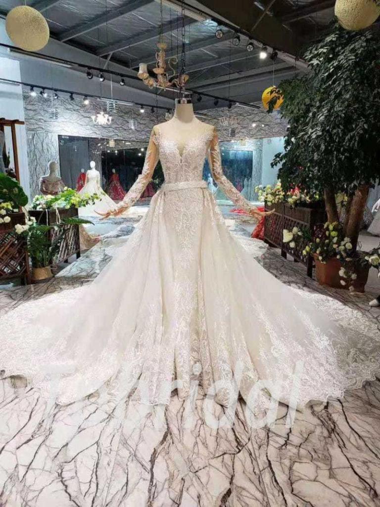 Detachable Train Wedding Dress A Line Mermaid Bridal Gown