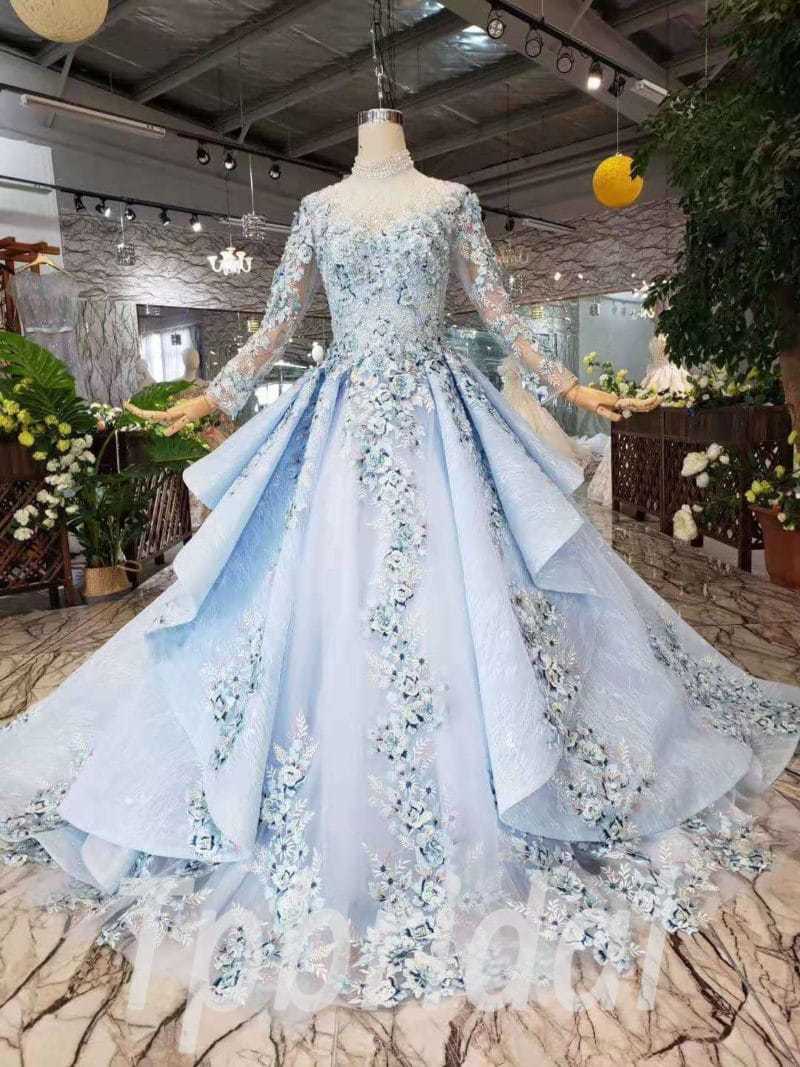 baby blue prom dress long