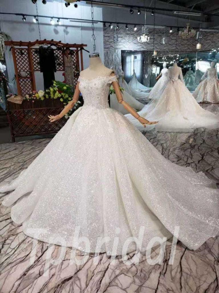 Princess Wedding Gown Sparkles Off The Shoulder Ball Gown