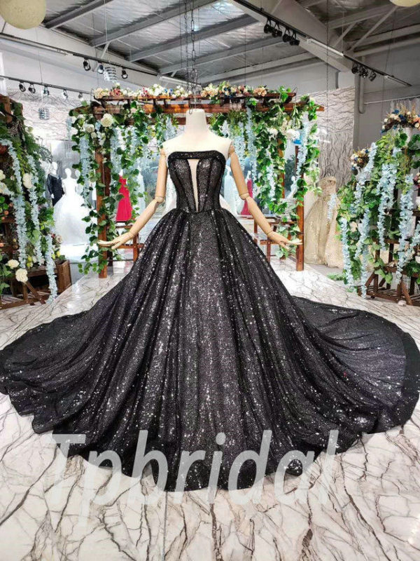 Black Prom Dress Strapless Ball Gown Bling Evening Dress