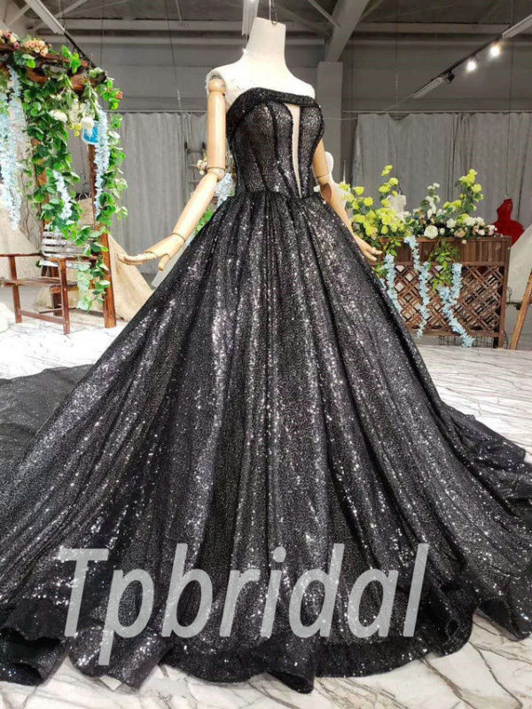 Black Prom Dress Strapless Ball Gown Bling Evening Dress