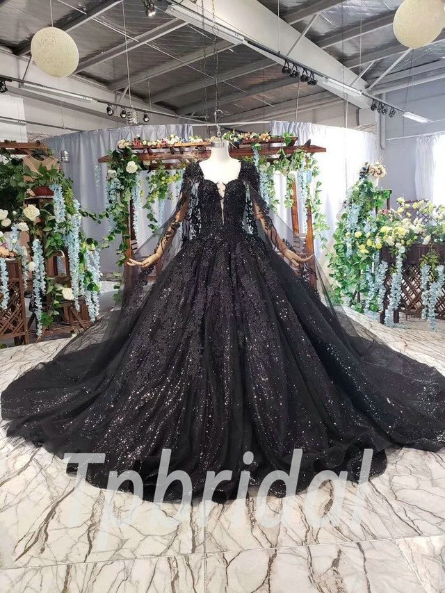 black wedding gowns with sleeves