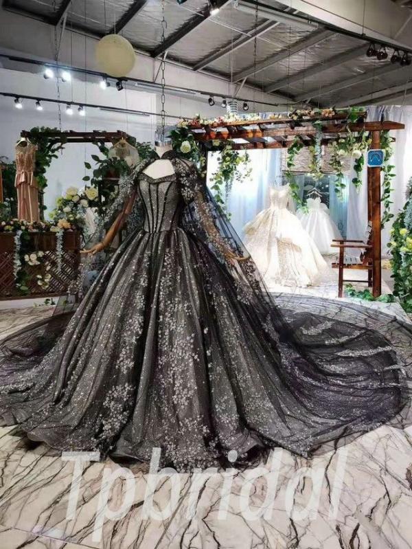 Black Wedding Dress Ball Gown Off The Shoulder With Cape