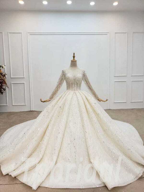 Glitter Wedding Dress Sparkle Ball Gown Long Sleeve Bridal Gown 5074
