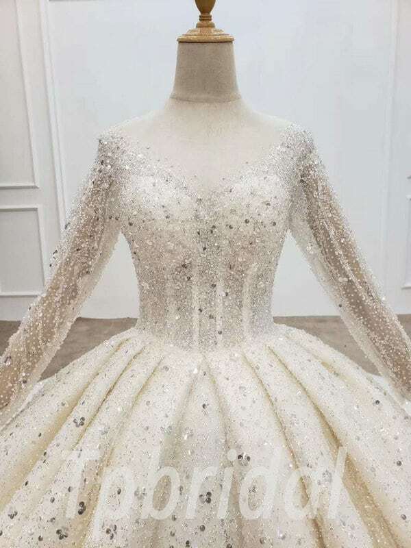 Glitter Wedding Dress Sparkle Ball Gown Long Sleeve Bridal Gown