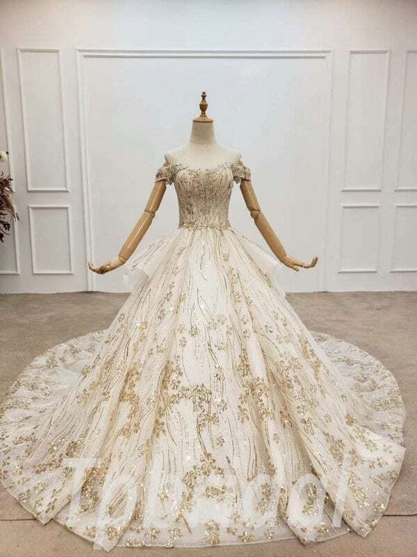 Gold wedding dresses online shopping gorgeous bridal gown sale • tpbridal