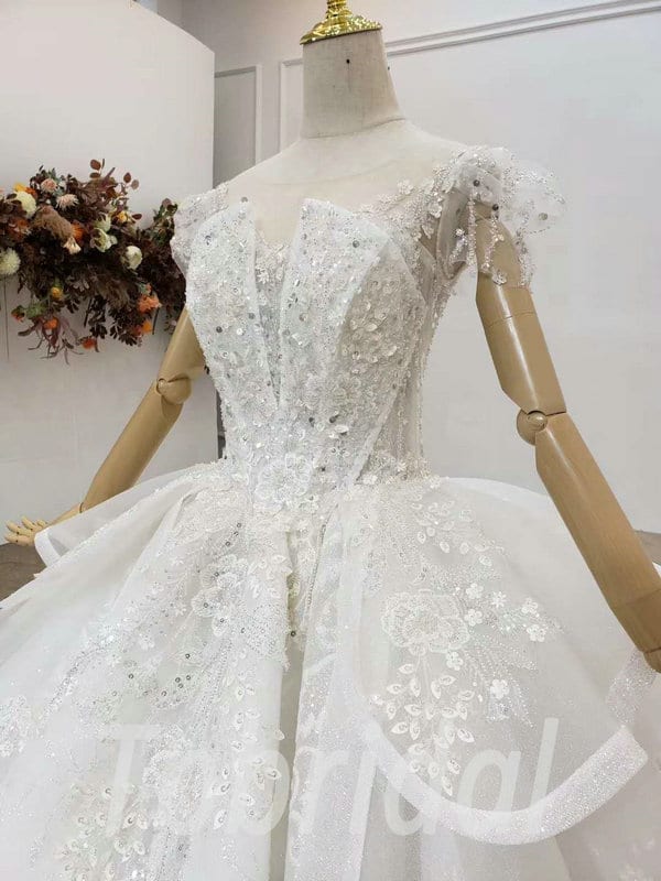 White Beaded Wedding Dress Ivory Ball Gown Hand Made Bridal Gown