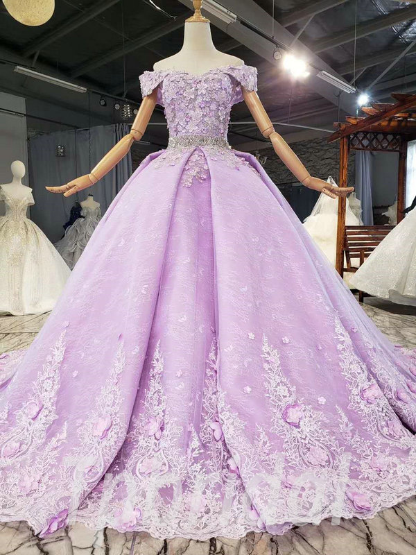 Lilac Prom Dress Off The Shoulder Ball Gown Purple Wedding Dress