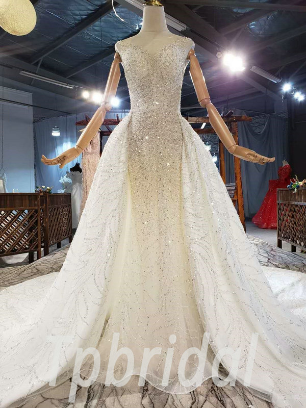 Beaded Lace Mermaid Wedding Dress with Detachable Train