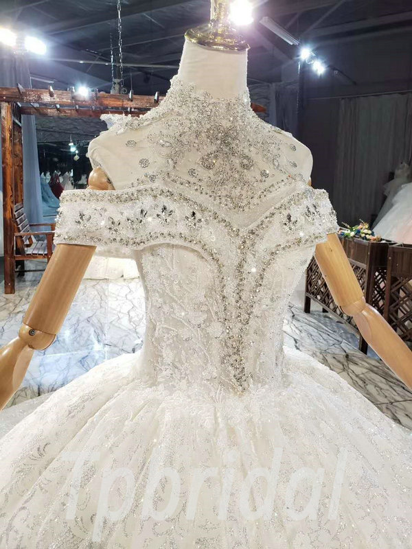 Couture Wedding Dress Off The Shoulder Bling Lace With Train