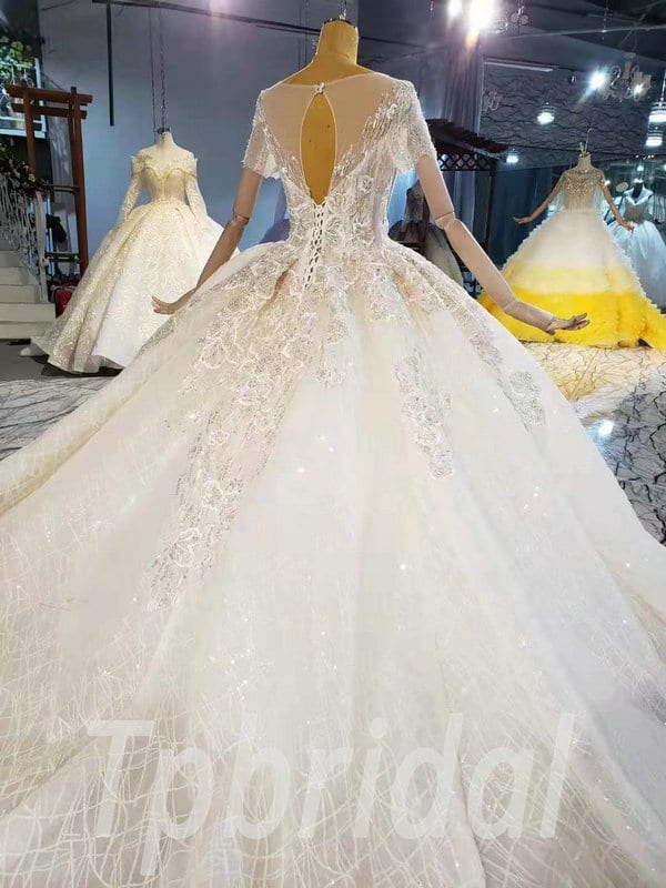 Short Sleeve Ball Gown Wedding Dress With Train 2021