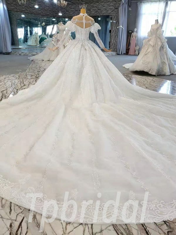 Off The Shoulder Long Sleeve Wedding Dress Ball Gown Bridal Gown