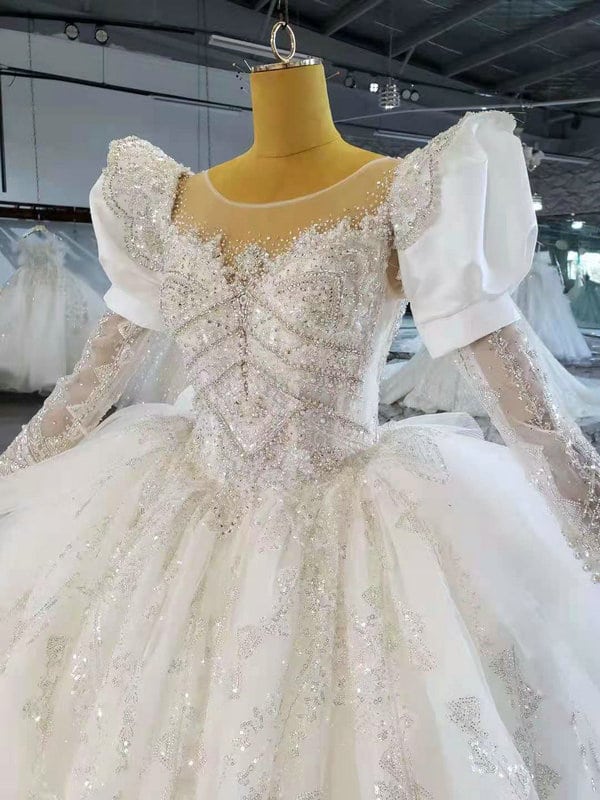 Custom Wedding Dress Long Sleeve Ball Gown White Bridal Dress